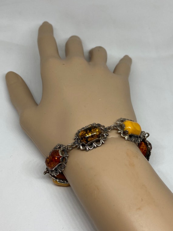 Baltic Amber Sterling Bracelet 7.25" Yellow Butte… - image 2