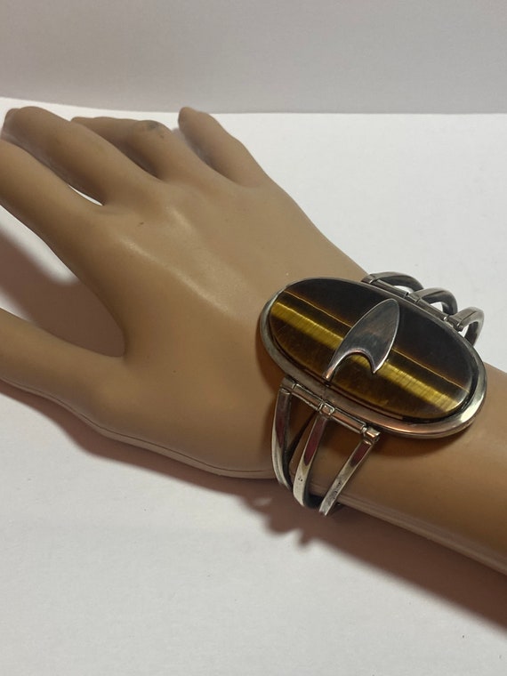 HUGE Taxco Tiger's Eye Sterling Bracelet Bangle 9… - image 2