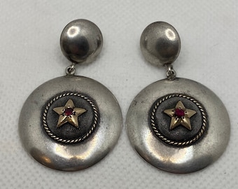 Vogt 14K Sterling Ruby Star Earrings 14KT Gold Filled 925 Silver Rubies Vintage Jewelry Southwestern Christmas Anniversary Birthday Gift