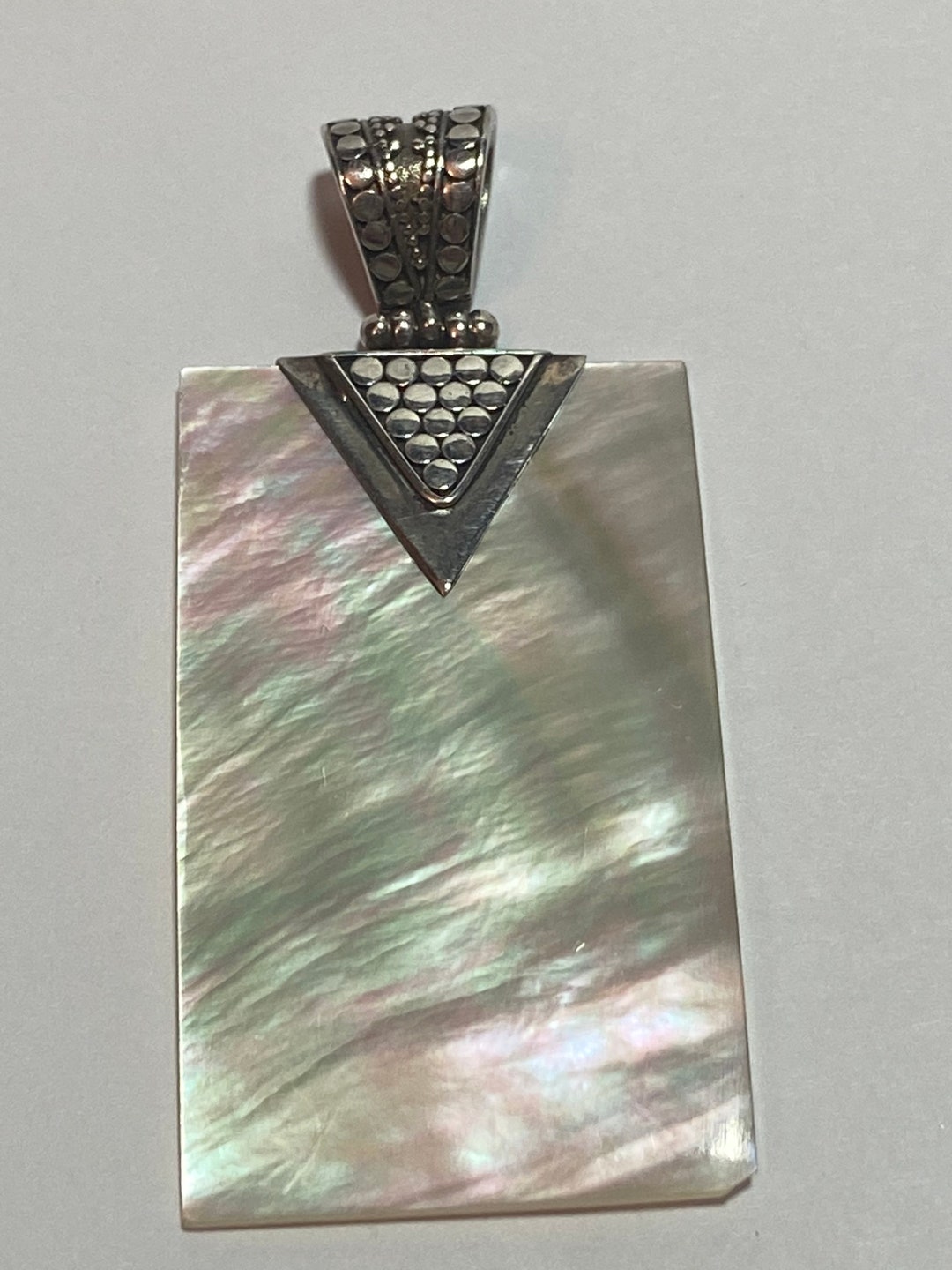 HUGE ATI Mother of Pearl Sterling Pendant MOP 925 Silver Vintage ...