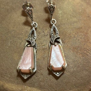 Pink Mussel Sterling Earrings 925 Silver Art Deco Mid Century Southwestern Vintage Jewelry Anniversary Birthday Christmas Gift Graduation