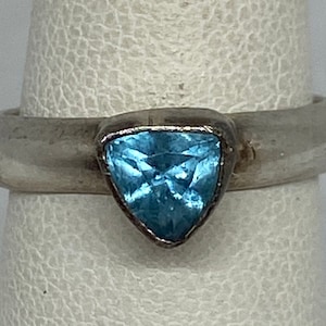 Danish Blue Topaz Sterling Ring Sz 7 Stacking Denmark Scandonavia 925 Silver Vintage Jewelry Anniversary Birthday Christmas Gift Modernist