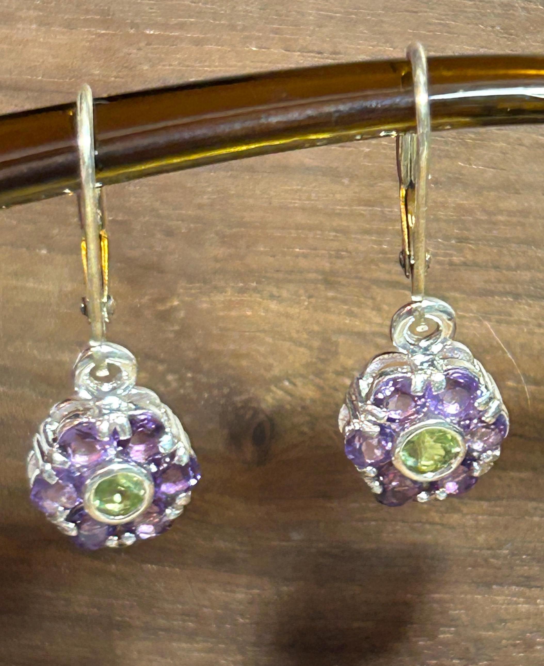 ペリドット アメジスト スターリング フラワー イヤリング マルチ