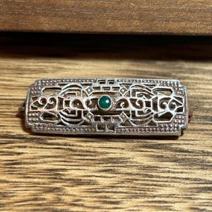 Smaragd Sterling Silber Art Deco Brosche Pin Cabochon 925 Silber Vintage Schmuck Geburtstag Jahrestag Weihnachtsgeschenk Muttertag Abschluss Bar