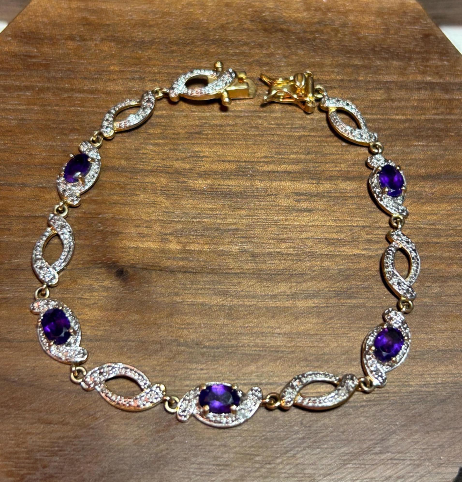 14K Amethyst Diamond Tennis Bracelet 1.25ctw 7