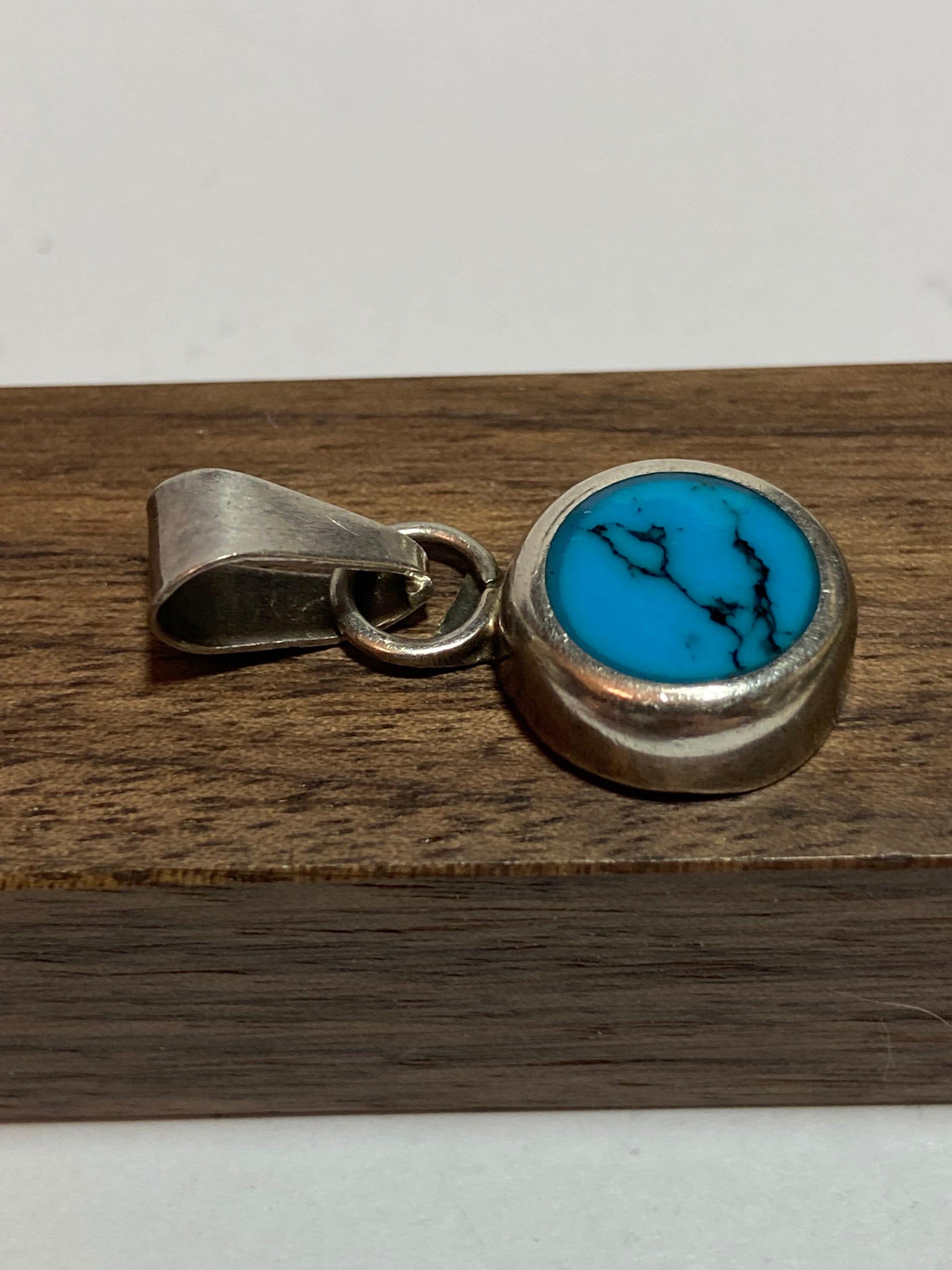 Pendentif Turquoise Stabilisée - Monture Argent - Taille 2.5-3 Cm - Mexique