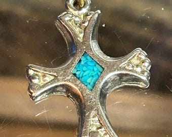ナバホ族 ターコイズ スターリング クロスペンダント チャーム 925