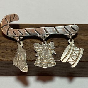 Taxco Sterling Zuckerstange Brosche Pin Charme Glocke Strumpf Trommel 925 Silber Mexiko mexikanischen Vintage-Schmuck