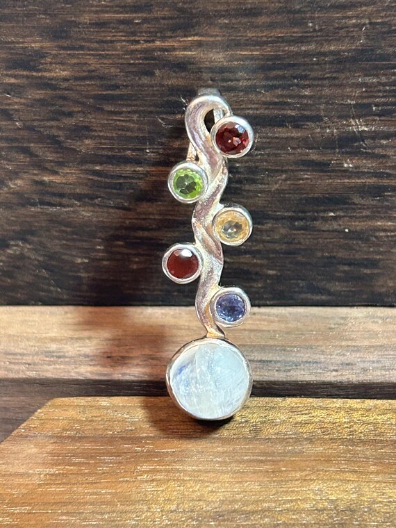 Multi Stone Sterling Pendant Moonstone Garnet Peridot Citrine Amethyst 925 Silver Vintage Jewelry Southwestern Christmas Birthday Gift Boho View 2