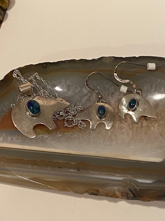 Navajo Azurite Sterling Bear Fetish Earrings Murray Jackson