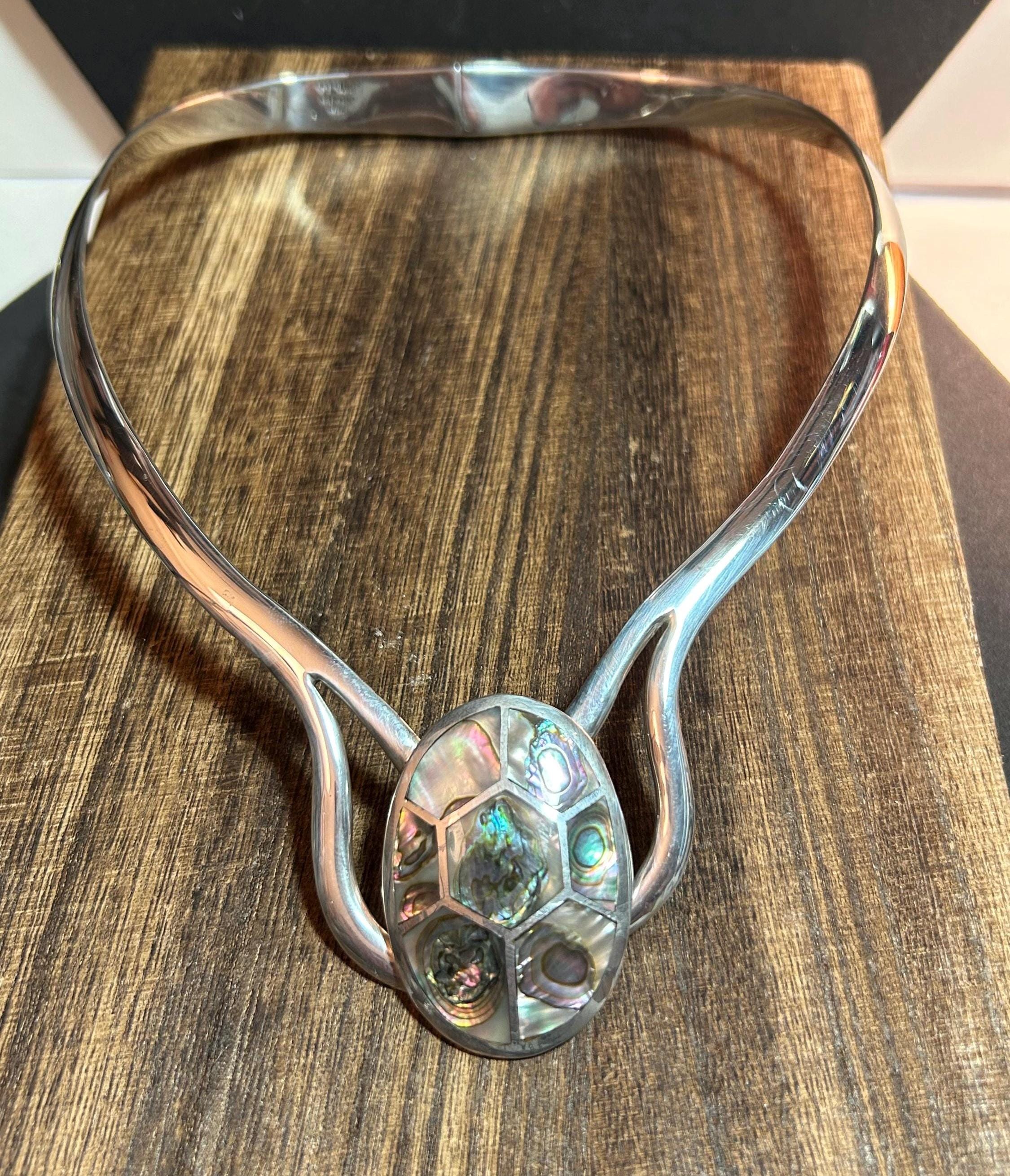 Taxco Abalone 950 Sterling Necklace Choker 87g Silver Mexico