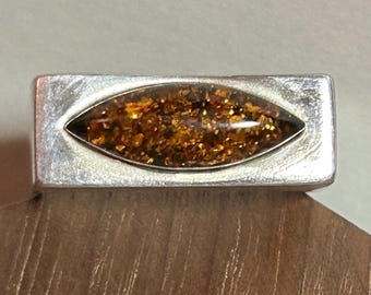 Bernstein Ring Sz 8 Baltisch Polen Honig Cognac Silber 925 Vintage Schmuck Geburtstag Jahrestag Weihnachtsgeschenk Muttertag