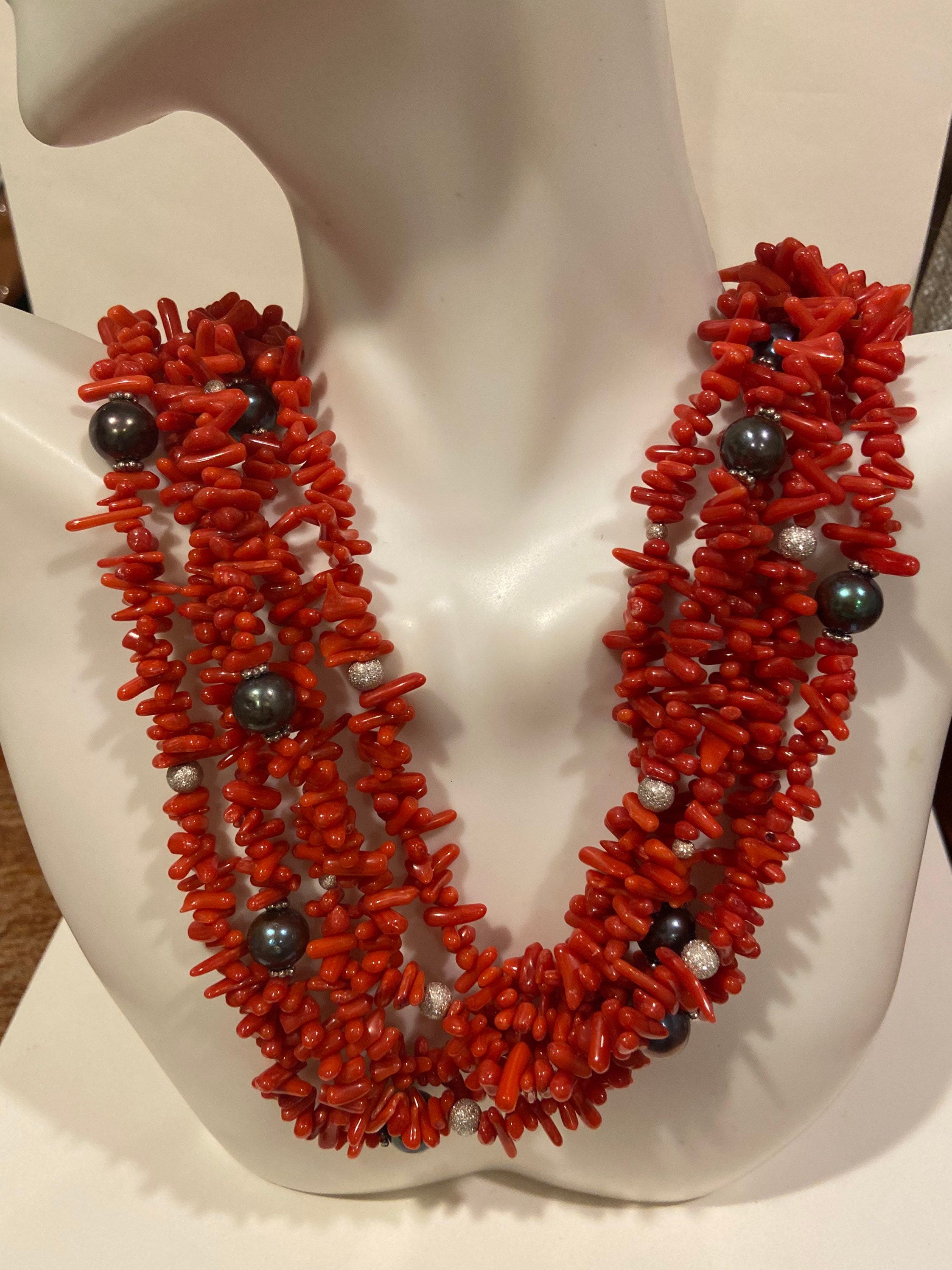 Red Coral Sterling Heart Necklace 18 