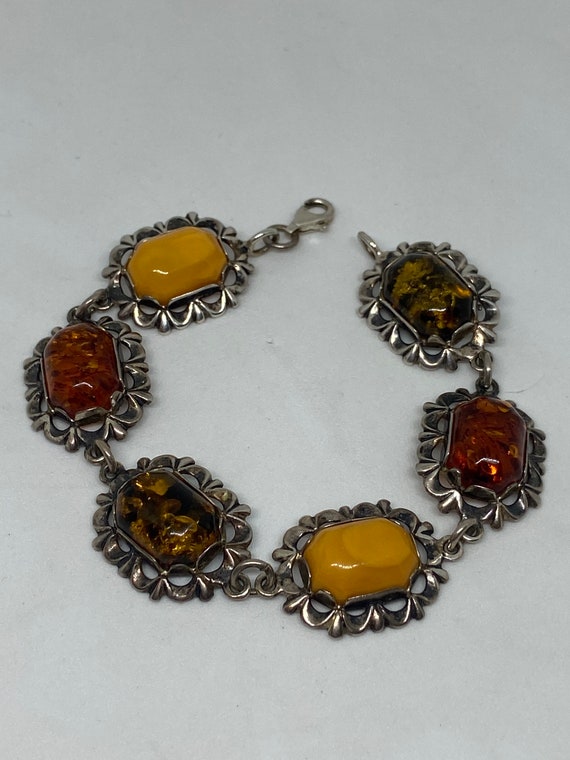 Baltic Amber Sterling Bracelet 7.25" Yellow Butte… - image 7