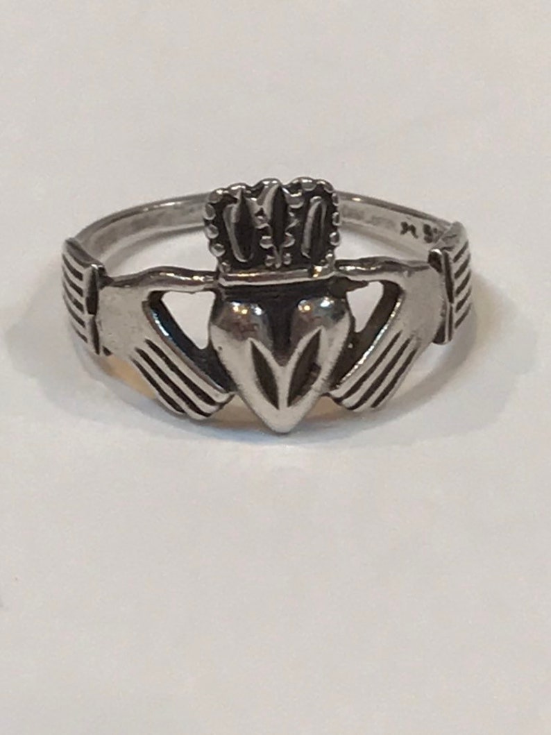 ON SALE Claddagh Sterling Ring Sz 10 Ireland Irish Men/'s Unisex 925 Silver Celtic Wedding Band Vintage Jewelry Birthday Anniversary Christma