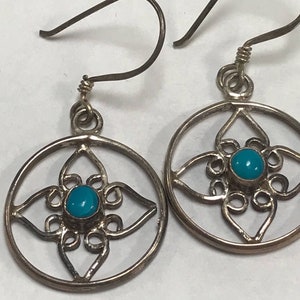 Turquoise Celtic Knot Sterling Earrings 925 Silver Irish Trinity Scottish Vintage Ireland Jewelry Scotland Graduation Birthday Gift