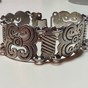 Taxco Sterling Bracelet 8&quot; Art Nouveau 74g 925 Silver Mexico Mexican Vintage Southwestern Jewelry Birthday Anniversary Gift Valentine&#39;s Day