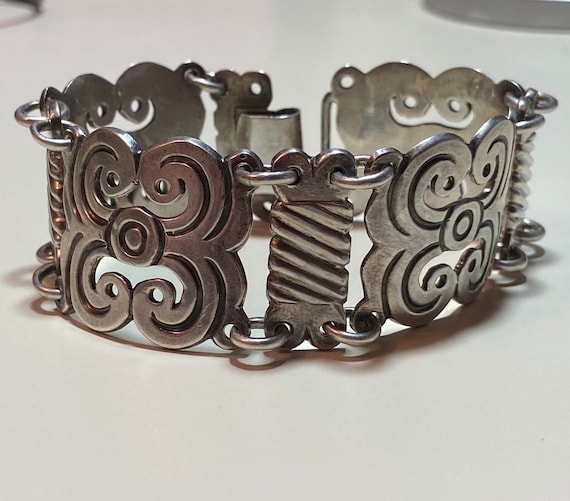 Taxco Sterling Bracelet 8 Art Nouveau 74g 925 Silver Mexico