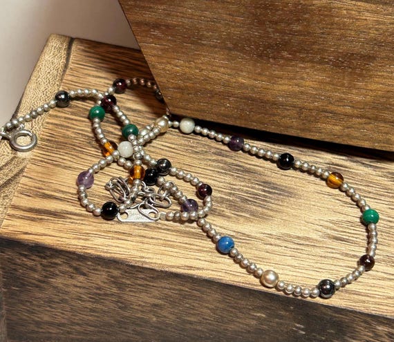 Multi Stone Sterling Beaded Necklace Adjustable L… - image 3
