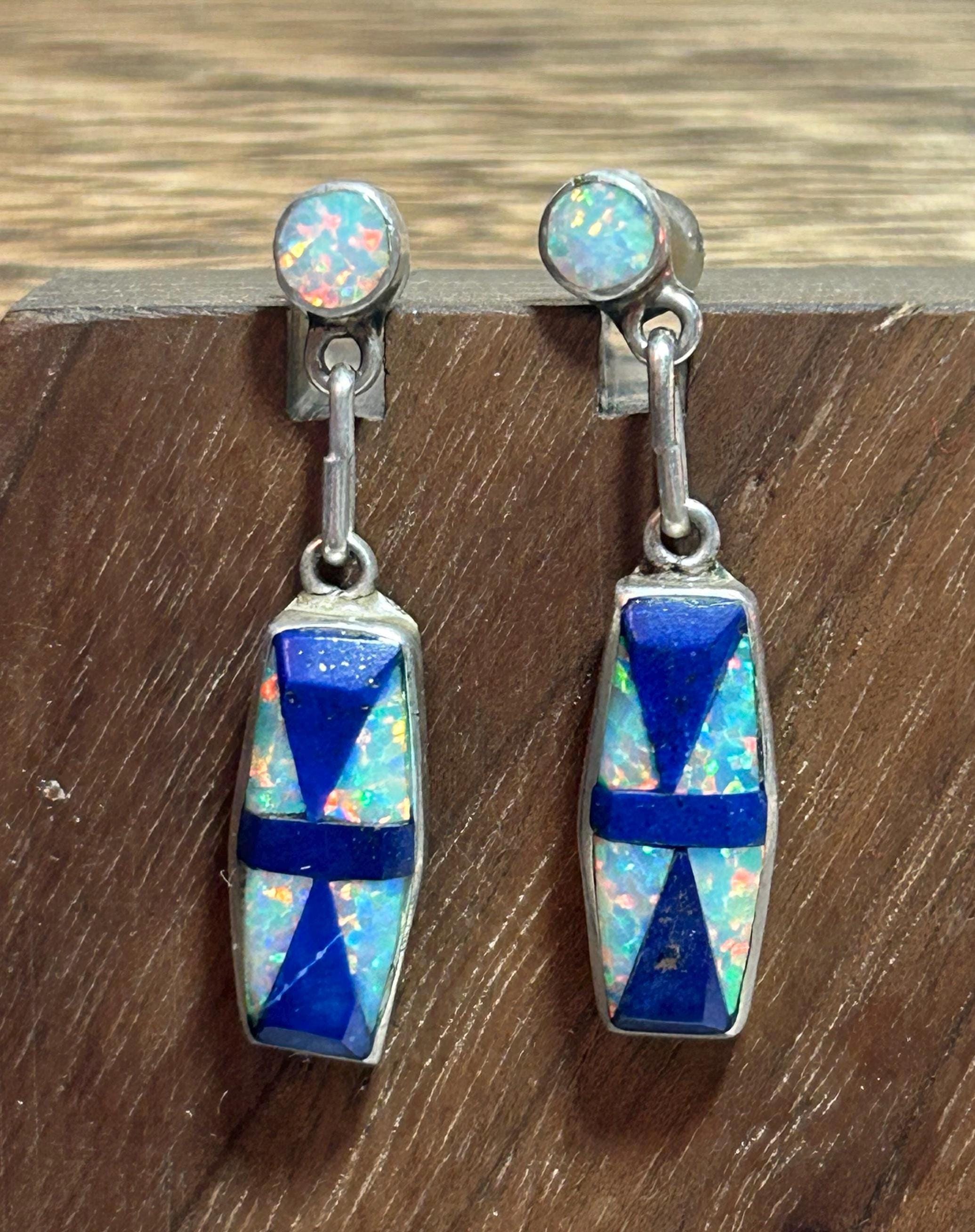 Zuni Opal Lapis Sterling Cross Earrings Dale Lucio Multi Stone