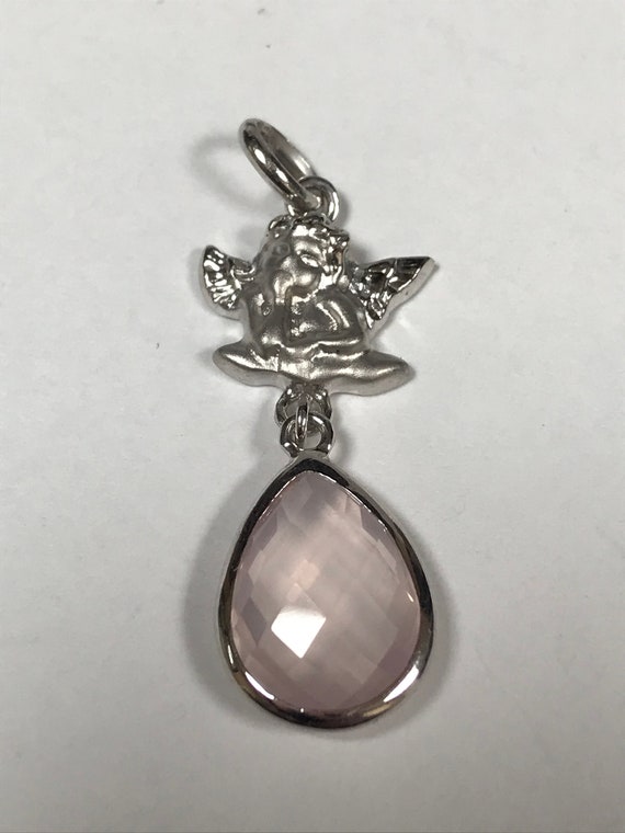 Charles Garnier Pink Quartz Sterling Angel Pendan… - image 2