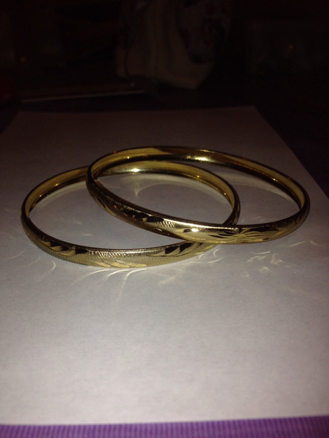 14K Gold Bangles Bracelets Etched CH Chapa Plated Mexico Etsy