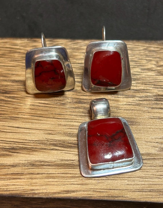 ATI Red Jasper Sterling Pendant 4 Necklace 925 Silver Mexico