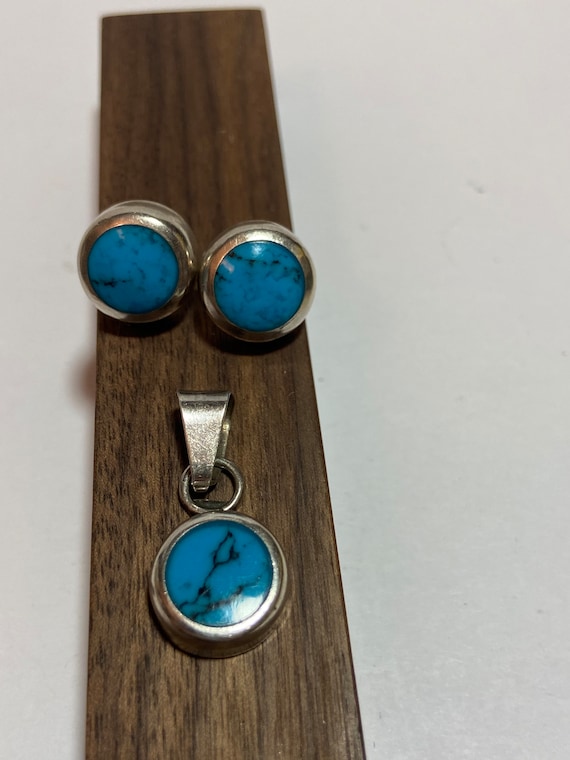 Turquoise Sterling Pendant 925 Silver Blue Mexican Mexico Vintage