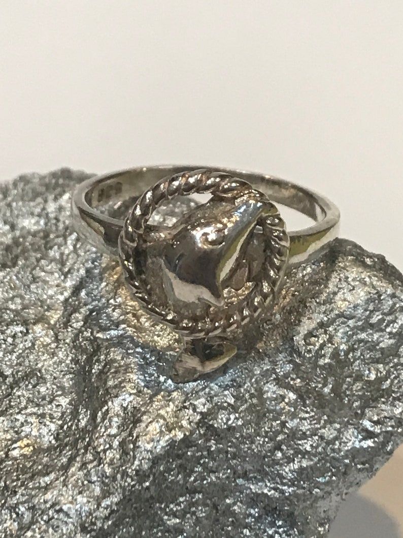 Sterling Dolphin Ring Sz 6.5 925 Silver Band Vintage Southwestern Jewelry Birthday Christmas Anniversary Gift Boho Nautical Fish Ocean Sea