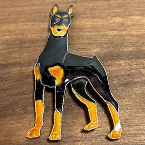 Zarah Sterling Doberman Pinscher Brooch Pin Enamel 925 Silver Dog Puppy Canine Vintage Jewelry Birthday Christmas Anniversary Gift 90s Boho