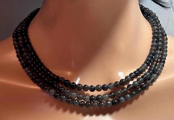 Jay King Gray Jasper Necklace 68g Adjustable 18" 20.5" 925 Silver Beaded Desert Rose Trading DRT Vintage Southwestern Jewelry Birthday Gift View 2