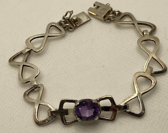 Taxco Amethyst Sterling Bracelet 7" Erika Hult de Corral 925 Silver Mexico Mexican February Birthstone Vintage Jewelry Birthday Gift Purple