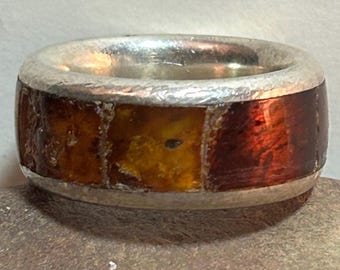 Bernstein Ring Band Sz 6 Polen Baltik Honig Cognac 925 Silber Vintage Schmuck Geburtstag Jahrestag Weihnachtsgeschenk Muttertag