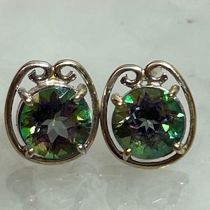 14K White Gold Mystic Topaz Earrings Studs 2.6ctw 14KT Vintage Jewelry Birthday Anniversary Christmas Gift Mother&#39;s Day November Birthstone
