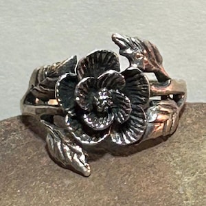 Sterling Rose Ring Sz 6 Flower Floral 925 Silver Vintage Southwestern Jewelry Anniversary Birthday Christmas Gift Valentine&#39;s Mother&#39;s Day