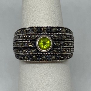 Peridot Sterling Ring Sz 6 Marcasite Multi Stone 925 Silver Vintage Jewelry Birthday Anniversary Christmas Gift August Birthstone Green