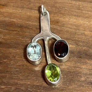 Multi Stone Sterling Pendant Garnet Amethyst Peridot 925 Silver 4 Necklace Charm Vintage Jewelry Birthday Christmas Gift Mother’s Day Modern