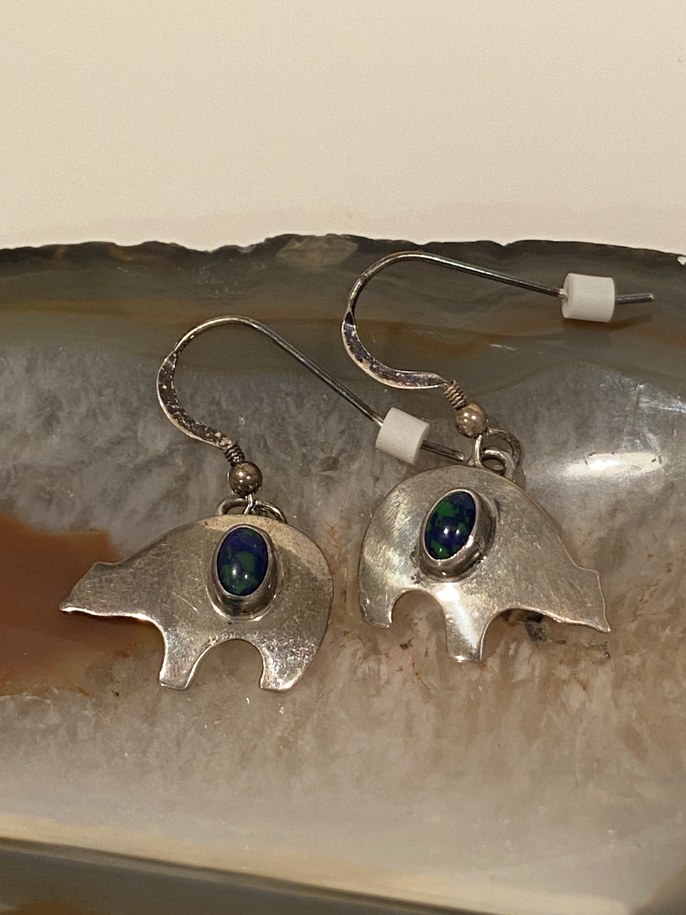 アクセサリー Animal Fetish Pierced Earrings - Silver Navajo Azurite Sterling Bear Fetish Earrings Murray Jackson