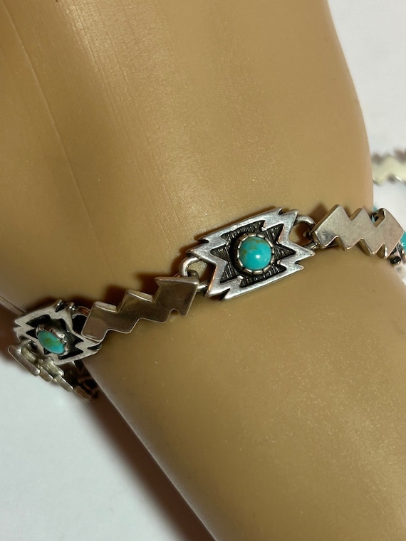 Shube Turquoise Sterling Storyteller Bracelet Adj… - image 1