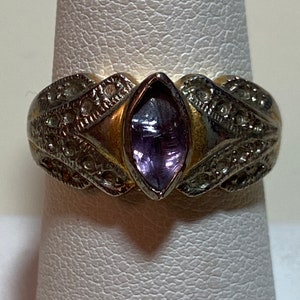Amethyst Sterling Ring Sz 8.25 925 Silver 14K Gold Vintage Jewelry Southwestern Birthday Anniversary Christmas Mother's Day Graduation Gift
