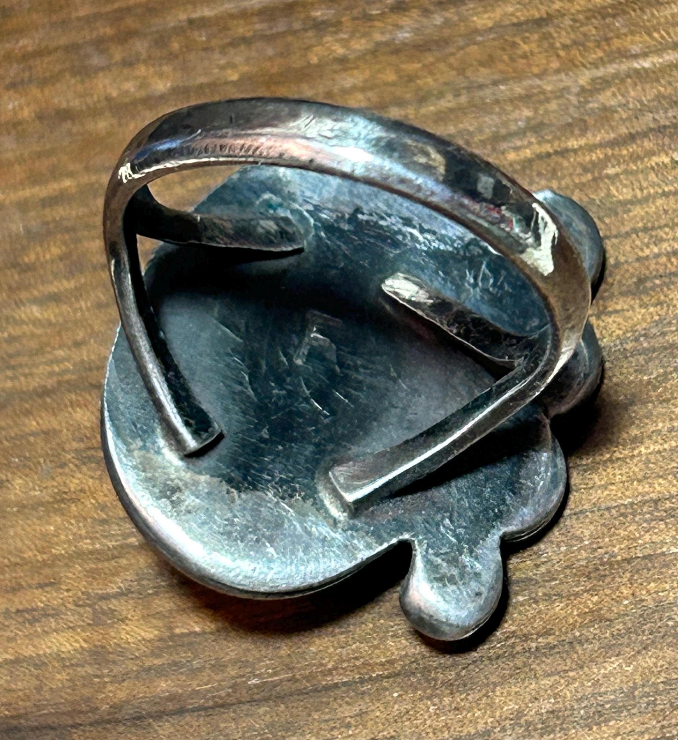 Fred Harvey Era Green Turquoise Sterling Ring Sz 9 Navajo 925