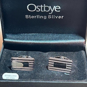 Norwegian Sterling Cuff Links Ostbye Norway Engravable 925 Silver Cufflinks Unisex Vintage Jewelry Birthday Anniversary Gift Art Deco Men&#39;s