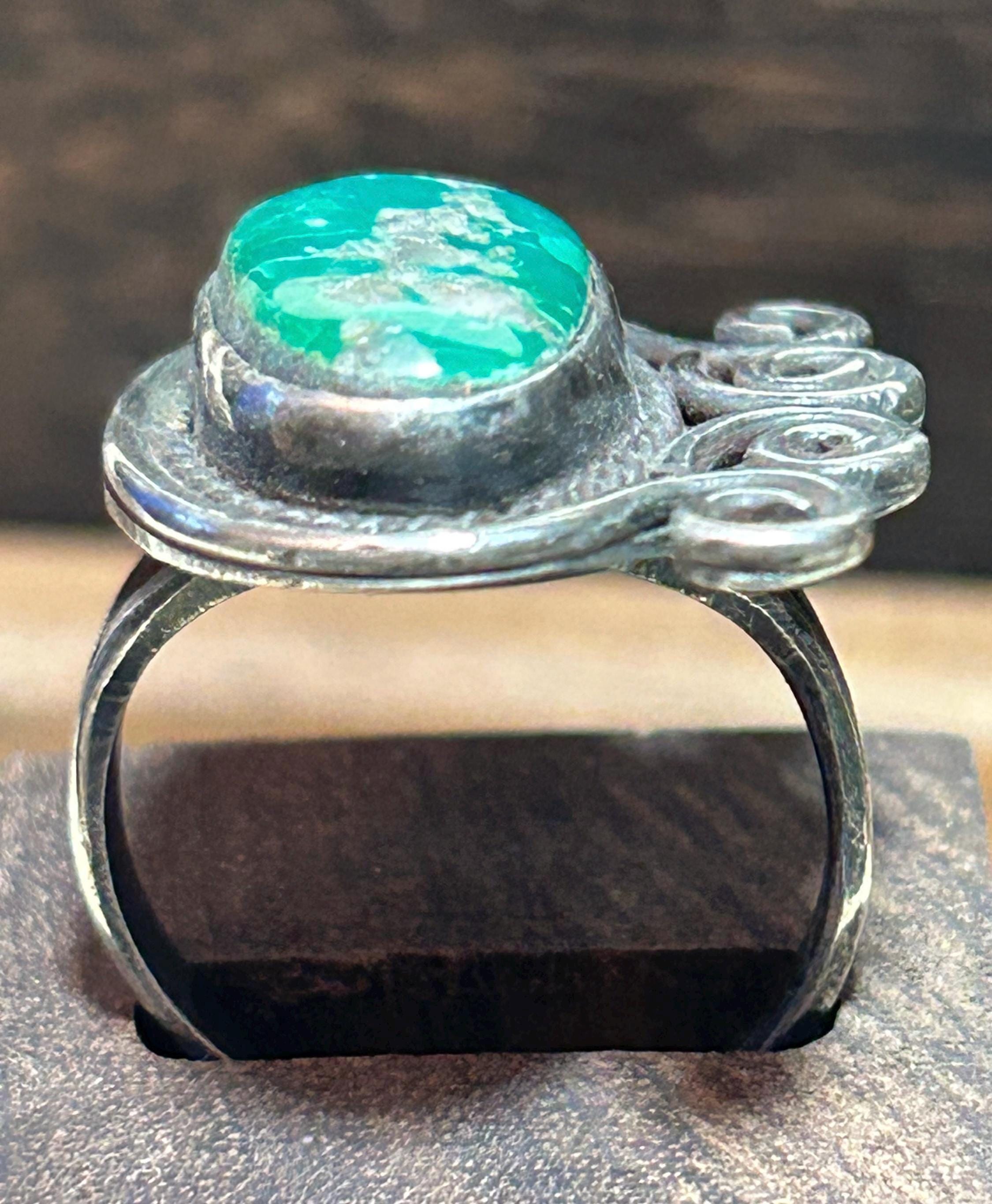 Fred Harvey Era Green Turquoise Sterling Ring Sz 9 Navajo 925