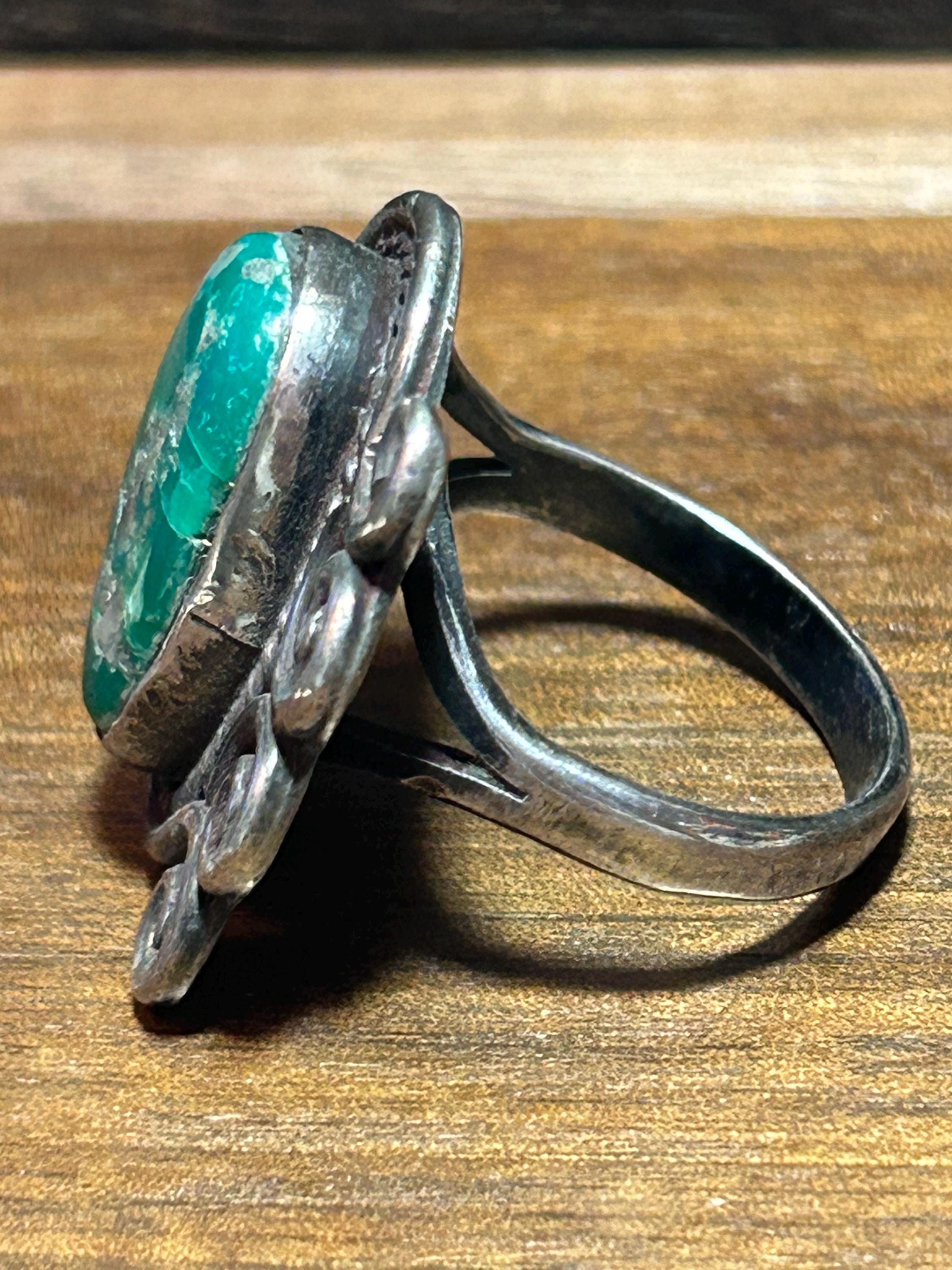 Fred Harvey Era Green Turquoise Sterling Ring Sz 9 Navajo 925