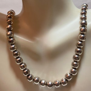 Sterling Pearls Necklace 16&quot; 925 Silver Beaded Mexico Mexican Vintage Jewelry Southwestern Valentine&#39;s Anniversary Birthday Christmas Gift