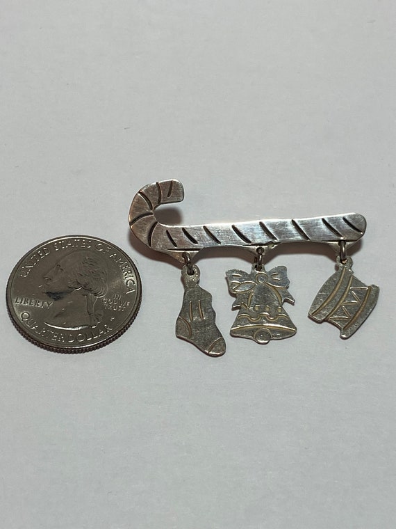 Taxco Sterling Candy Cane Brooch Pin Charm Bell S… - image 3