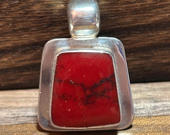 ATI Red Jasper Sterling Pendant 4 Necklace 925 Silver Mexico