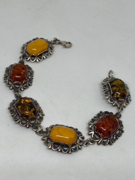 Baltic Amber Sterling Bracelet 7.25" Yellow Butte… - image 4