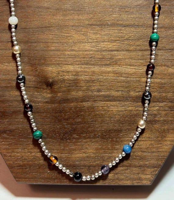 Multi Stone Sterling Beaded Necklace Adjustable L… - image 7