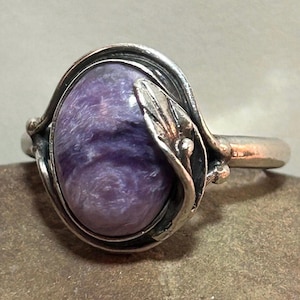 Charoite Sterling Ring Sz 9.5 Purple 925 Silver Poland Polish Vintage Jewelry Anniversary Birthday Christmas Gift Valentine’s Mother’s Day